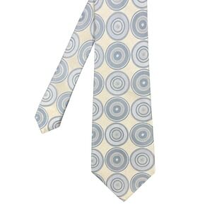 AXIST Blue Cream Silk Tie Mens OS Geometric Circle Pattern Necktie